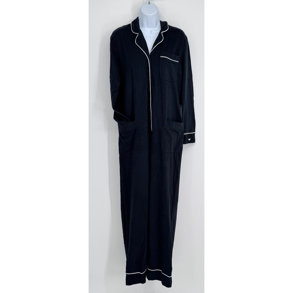 Plume Women S Black 100% Pima Cotton Long Sleeve Button Front Sleepwear Lounge